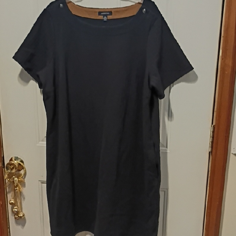 Lands' End Black Short Sleeve Midi Dress